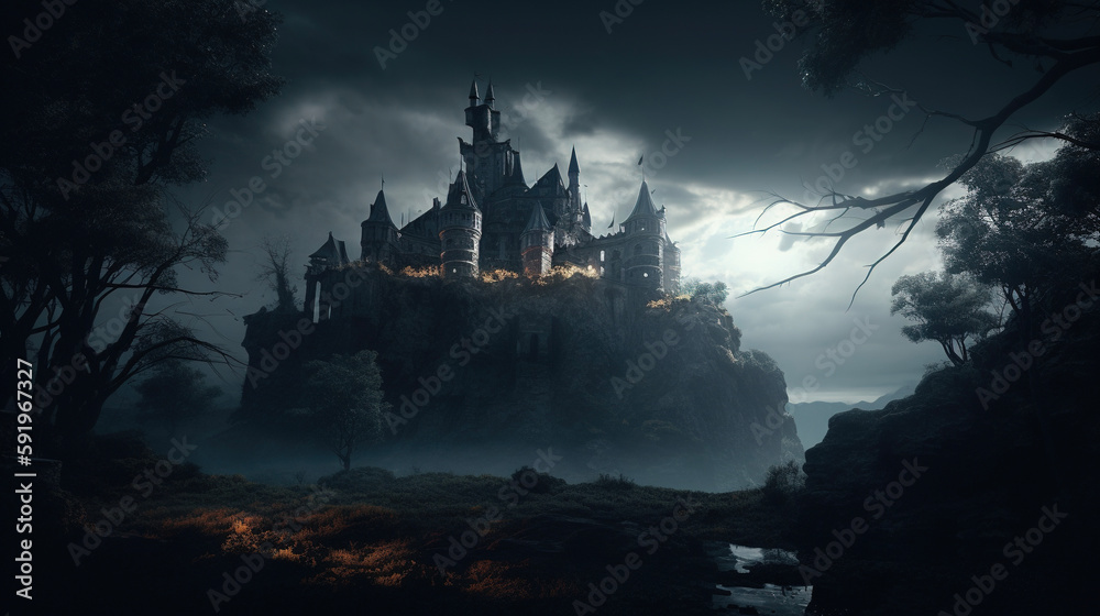Dark fantasy castle. AI	