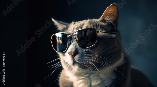 Cool cat wearing sunglasses. AI