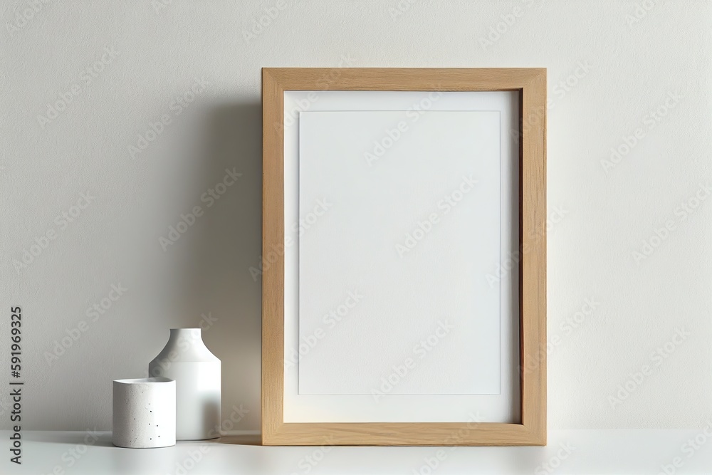 Generative AI illustration of wooden picture frame mockup in side frame. Just blank frame and wooden outline. Mock up for an illustration. Generative AI illustration of wooden picture frame mockup in side frame. Just blank frame and wooden outline. Mock up for an illustration.