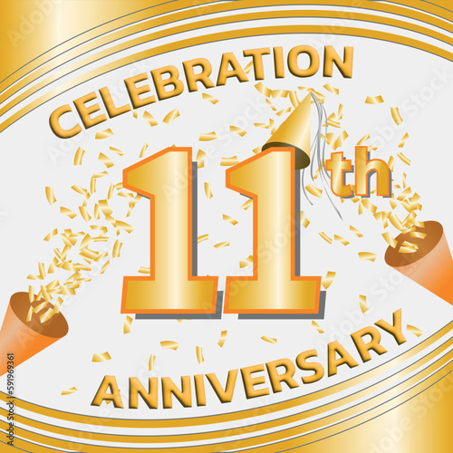 Celebration Anniversary 11 Years with Golden Confetti
