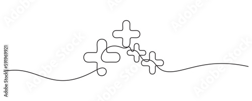 plus sign in continuous line drawing vector illustration. positive thinking minimalism conceptual