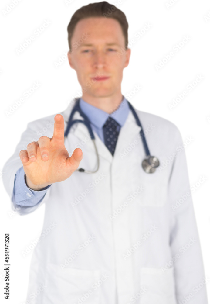 Confident male doctor pressing screen Confident male doctor pressing screen