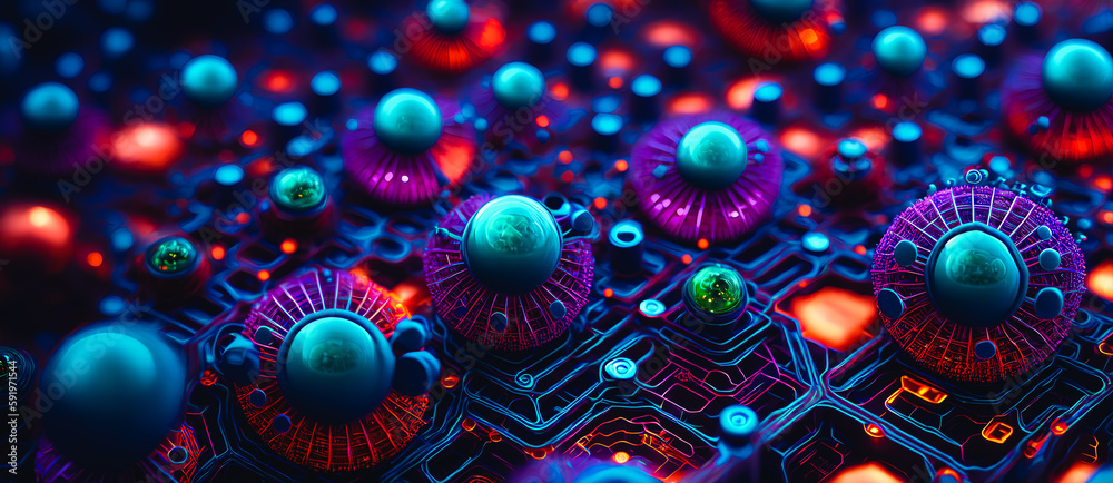 Obraz premium Colorful and fantastic shapes depicting a modern form of computer virus. Generative AI.