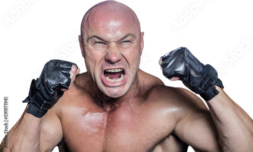Angry fighter with gloves