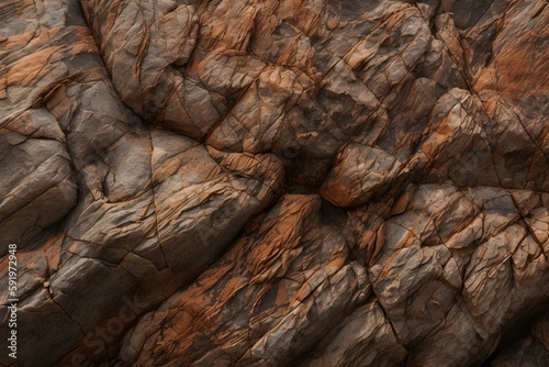 Wide Panoramic Brown Rock Texture with Cracks - Rough Mountain Surface Close-up, Stone Background for Design - AI-Generated