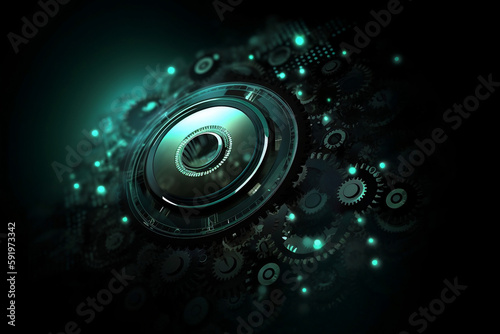 Hi-Tech Gear Wheel on Circuit Board Illustration for Engineering, Digital Business, and Teamwork Concepts - AI-Generated 