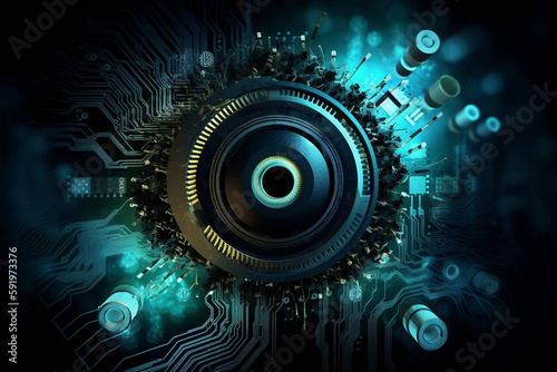Hi-Tech Gear Wheel on Circuit Board Illustration for Engineering, Digital Business, and Teamwork Concepts - AI-Generated 