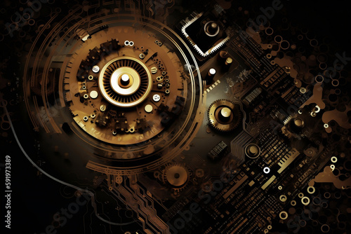 Hi-Tech Gear Wheel on Circuit Board Illustration for Engineering, Digital Business, and Teamwork Concepts - AI-Generated 