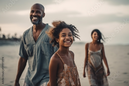 A family walking on the beach
