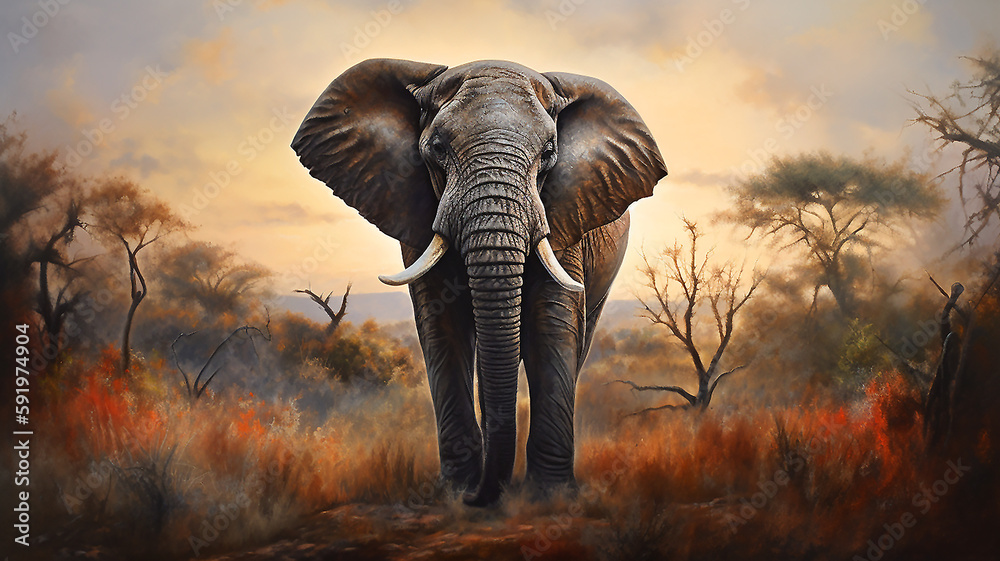 elephant walking on sunset