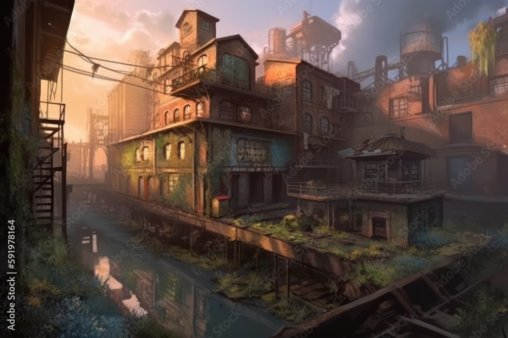 Fototapeta premium Old Factory Game Art Wallpaper Background