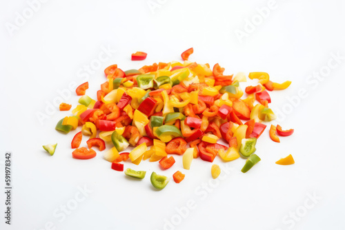 pepper, sliced chopped peppers on a white background, generative ai, Fresh tasty vegetables, Fresh ingredients, cooking ingredients