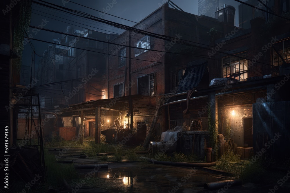 Old Factory at Night Game Art Wallpaper Background