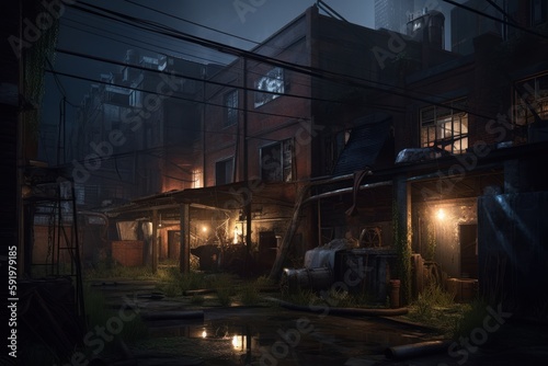 Old Factory at Night Game Art Wallpaper Background