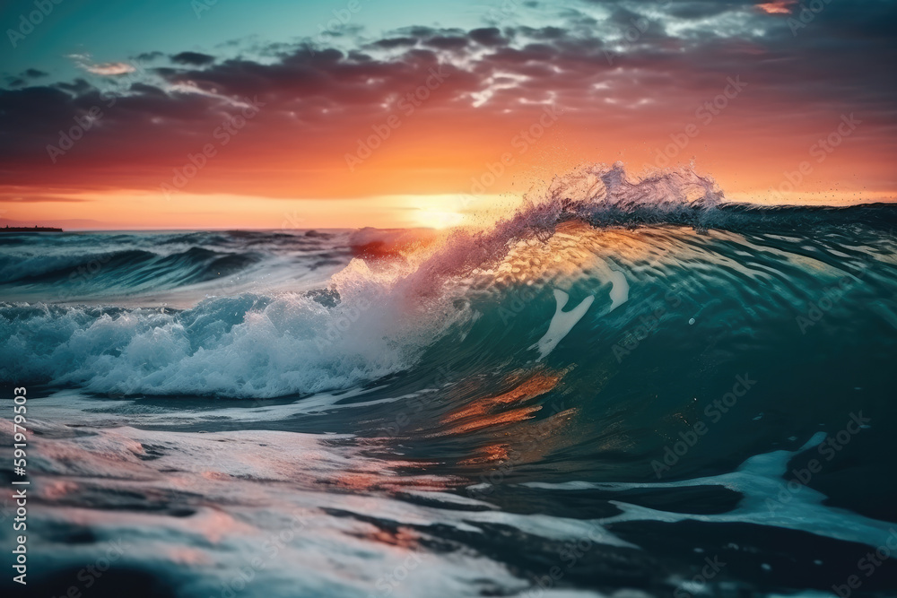 Obraz premium sunset over the sea created with Generative AI technology