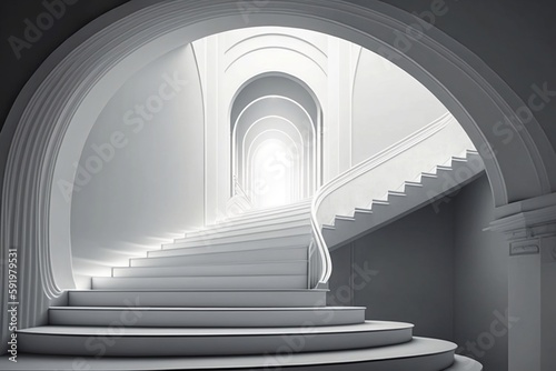 white staircase with columns
