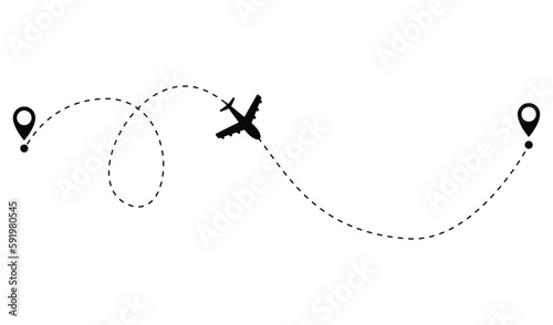 Fotografiet Airplane dotted route line