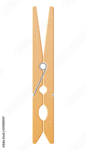 Clothes pin. Realistic wooden peg for housework and laundry. Wooden clip for clothes to line. Vector illustration of clothespin