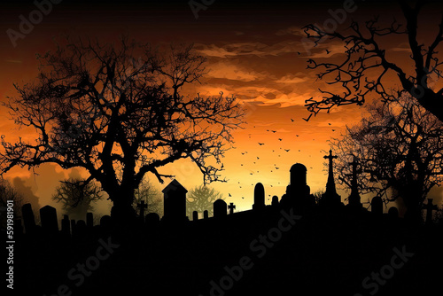 halloween background with castle created with Generative AI technology