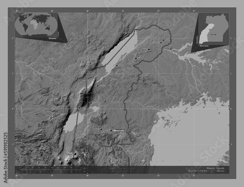 Western, Uganda. Bilevel. Labelled points of cities photo