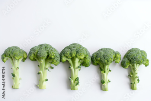 Broccoli, broccoli, white background, isolated, top-down view, generative ai, Fresh tasty vegetables, Fresh ingredients, cooking ingredients