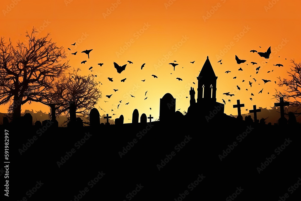 halloween background with castle created with Generative AI technology