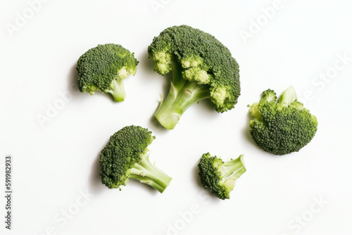 Broccoli, broccoli, white background, isolated, top-down view, generative ai, Fresh tasty vegetables, Fresh ingredients, cooking ingredients