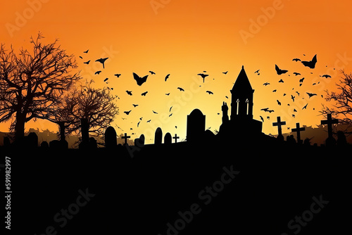 halloween background with castle created with Generative AI technology