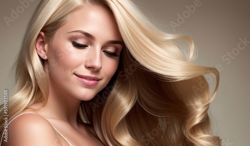 Beautiful blonde woman with shiny hair, generative ai image, fashion, beauty