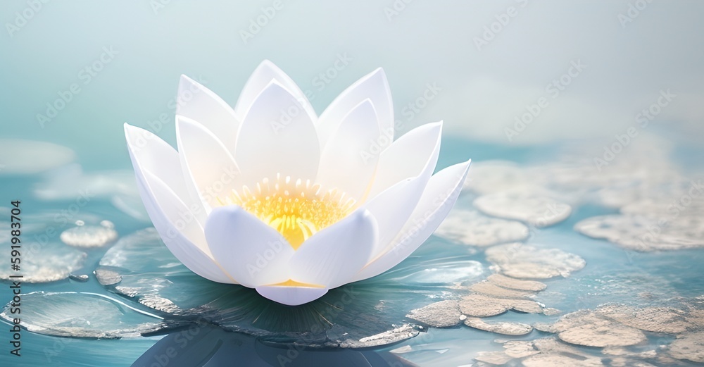 Zen lotus flower on water, meditation, serenity and spirituality concept, illustration generative ai