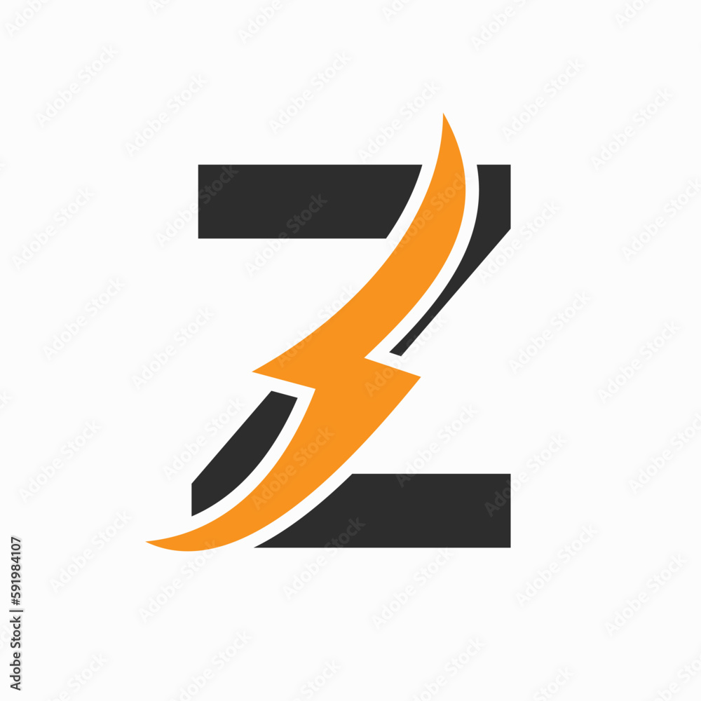 Initial Electric Logo on Letter Z Concept With Power Icon, Volt Thunder Symbol Initial Electric Logo on Letter Z Concept With Power Icon, Volt Thunder Symbol