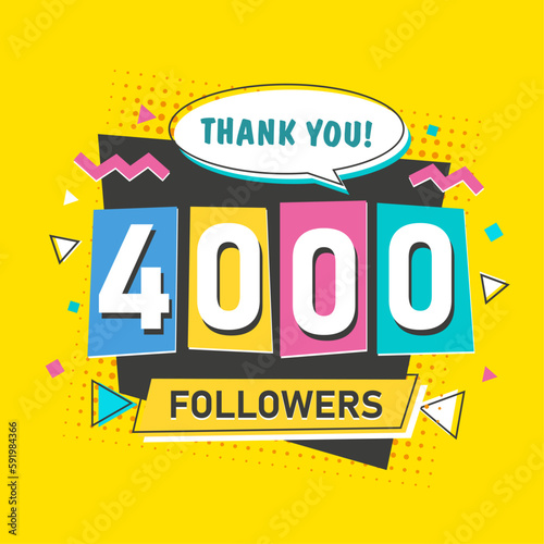 4000 followers blogger and subscriber banner in 2000s retro style with numbers on yellow background
