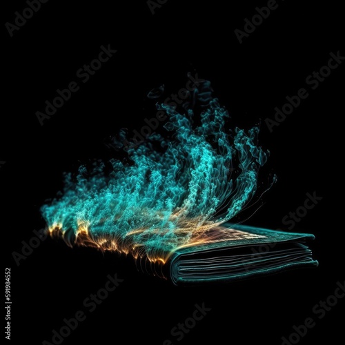 Book Shape In Fire On Black Background. Generative AI photo
