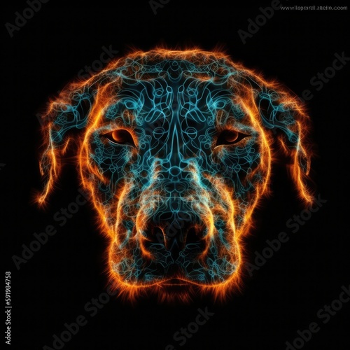 Dog Face Shape In Fire On Black Background. Generative AI photo