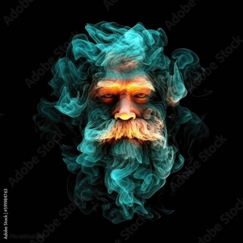 Dwarf Face Shape In Fire On Black Background. Generative AI