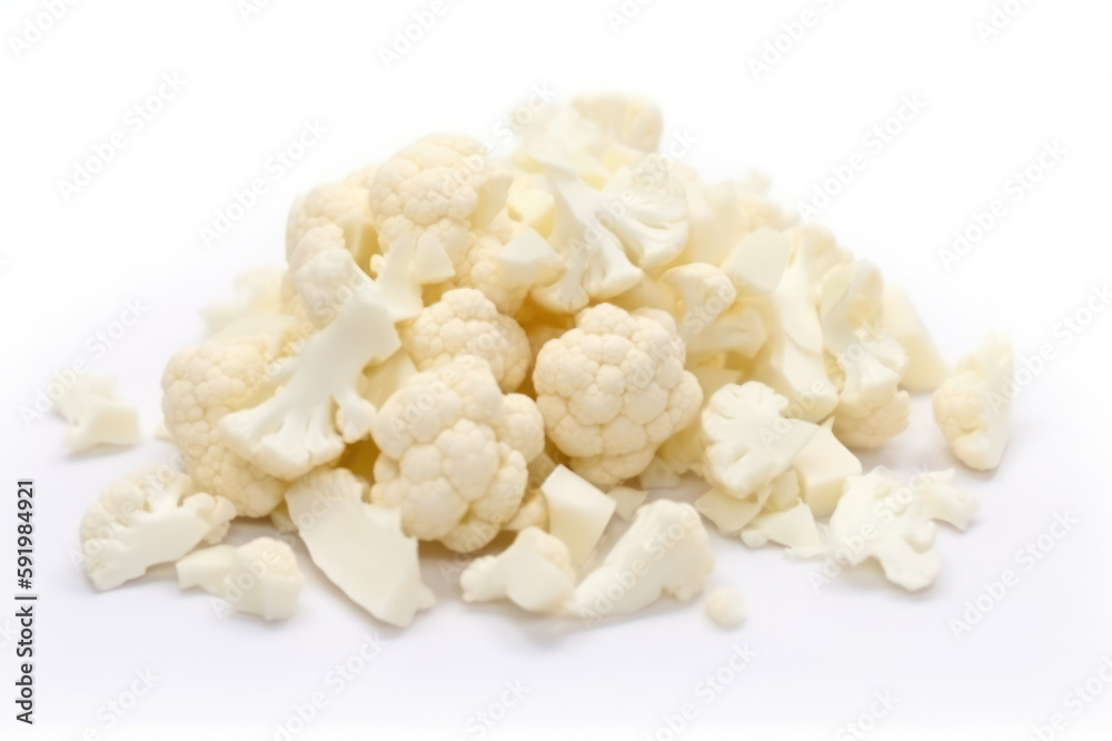 Cauliflower, chopped and sliced on a white background generative ai, Fresh tasty vegetables, Fresh ingredients, cooking ingredients