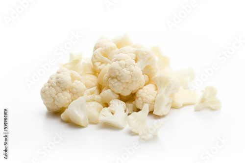Cauliflower, chopped and sliced on a white background generative ai, Fresh tasty vegetables, Fresh ingredients, cooking ingredients