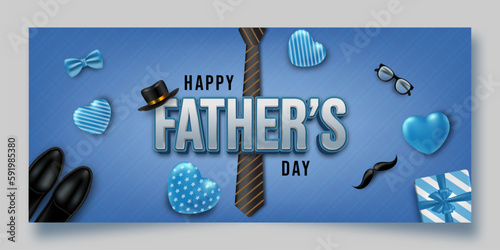 Realistic happy father's day social media post template with text effect