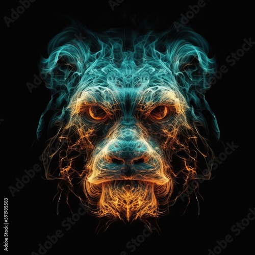 Monkey Face Shape In Fire On Black Background. Generative AI