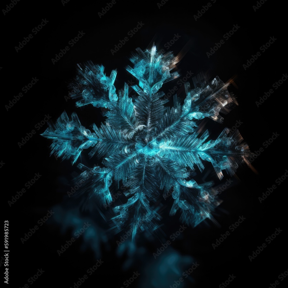 Snowflake Shape In Fire On Black Background. Generative AI