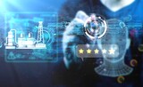 Factory audit, Factory inspection and Satisfaction concept ,Industry Auditor or factory engineering a are touching the virtual screen on the five stars rating quality for factory audit.