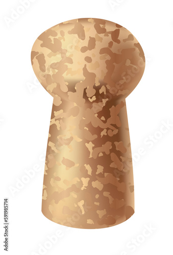 Cork wine stopper. Corkwood plug. Wine stopper. Wooden bung for bottle, equipment for alcohol winery production. Wooden textured cartoon style