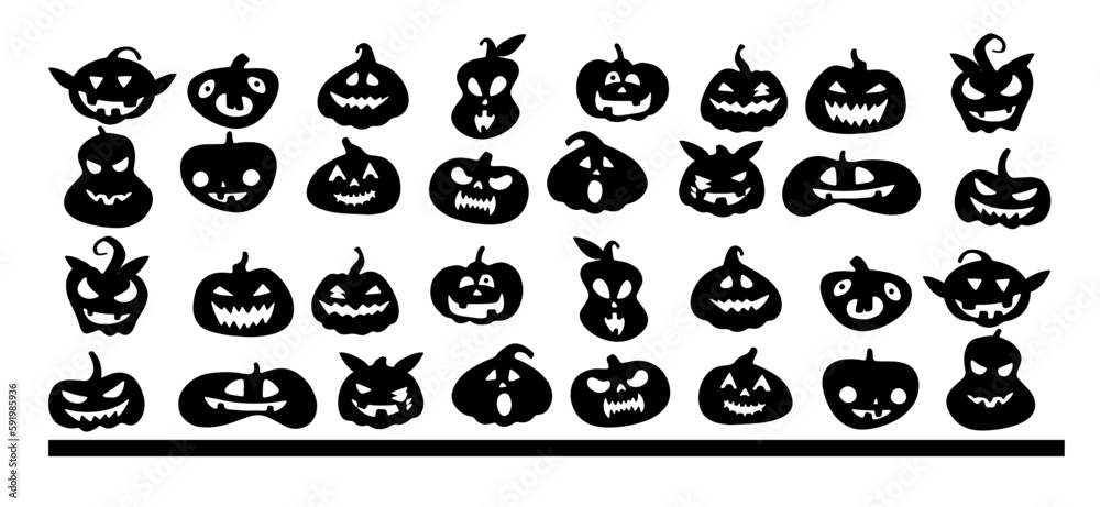 pumpkin face element set silhouette vector spooky