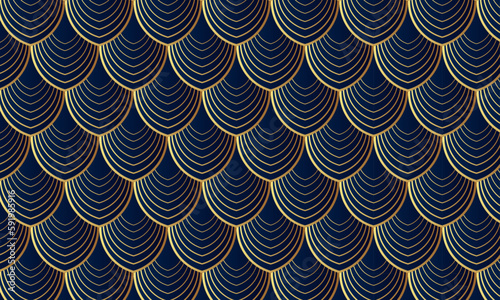 Gold geometric pattern. Art deco pattern. Navy blue and gold background. Luxury background. Vector pattern.