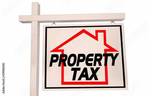 Konstfotografi Property Tax Real Estate Sign Home for Sale House 3d Illustration