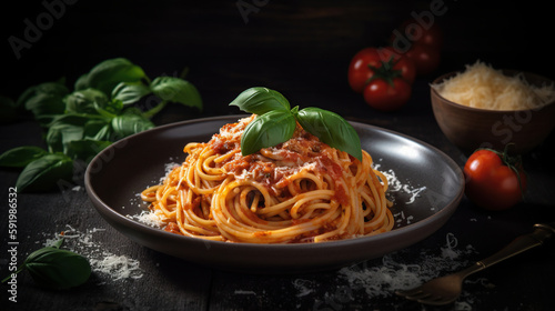 Spaghetti in dark background. generative ai