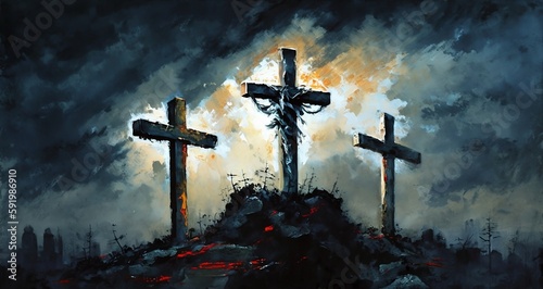 Obraz na płótnie Three crosses on Golgotha w salonie