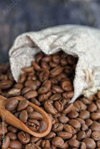 coffee beans in gunny sack
