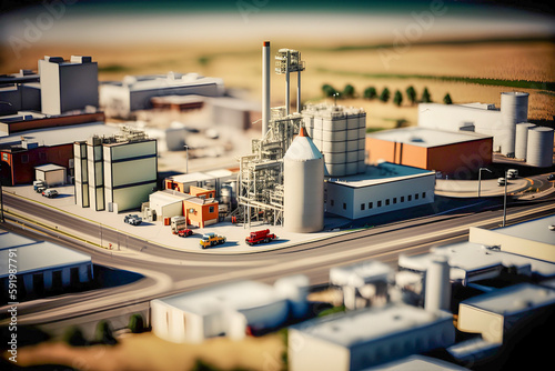 Miniature model of an industrial area. AI generated illustration. photo