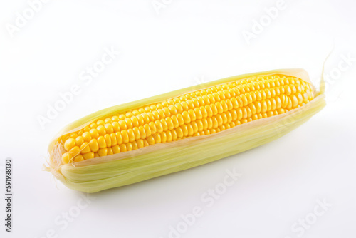Sweetcorn, corn, corn on the cob on a white background, isolated, generative ai, Fresh tasty vegetables, Fresh ingredients, cooking ingredients